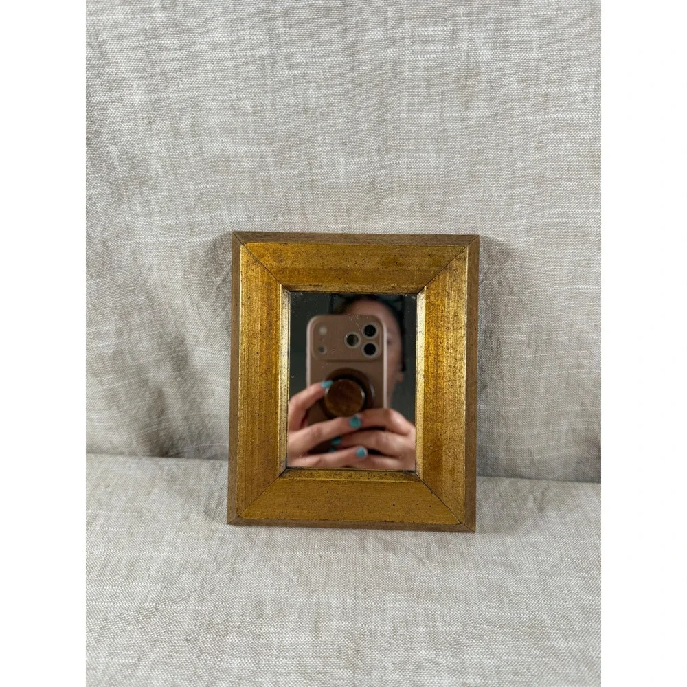 Vintage Gold Wood Tabletop Mirror Small Gilt Vanity Frame French Country